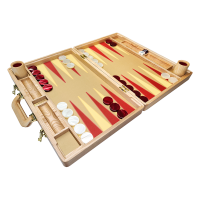 PRIMO Luxury Backgammon Board Set "Classic" Mod. - (22", Ash Wood, Field "Florida", Red Cover)