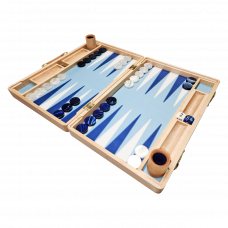 PRIMO Luxury Backgammon Board Set "Classic" Mod. - (22", Maple Wood, Field "Ocean", Blue Cover)