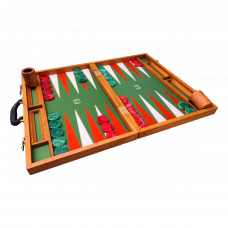 PRIMO Luxury Backgammon Board Set "Patriot" Mod. - (22 3/4", Mahogany Wood, Deep Green Cover)
