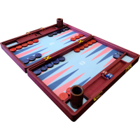 PRIMO Luxury Backgammon Board Set "Master" Mod. - (23", Purple Heart Wood or Amaranth, Field Blue/Purple/Navy, Perforated Embossed Navy Cover)