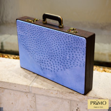 PRIMO "Blue Ostrich" Luxury Backgammon Board Set "Master" Mod. - (22 1/4", Wood, Genuine Ostrich Leather)