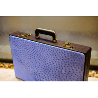 PRIMO "Blue Ostrich" Luxury Backgammon Board Set "Master" Mod. - (22 1/4", Wood, Genuine Ostrich Leather)