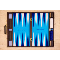 PRIMO "Blue Ostrich" Luxury Backgammon Board Set "Master" Mod. - (22 1/4", Wood, Genuine Ostrich Leather)