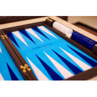 PRIMO "Blue Ostrich" Luxury Backgammon Board Set "Master" Mod. - (22 1/4", Wood, Genuine Ostrich Leather)