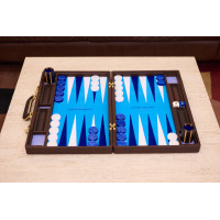 PRIMO "Blue Ostrich" Luxury Backgammon Board Set "Master" Mod. - (22 1/4", Wood, Genuine Ostrich Leather)