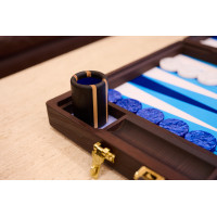 PRIMO "Blue Ostrich" Luxury Backgammon Board Set "Master" Mod. - (22 1/4", Wood, Genuine Ostrich Leather)