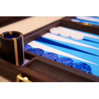 PRIMO "Blue Ostrich" Luxury Backgammon Board Set "Master" Mod. - (22 1/4", Wood, Genuine Ostrich Leather)