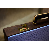 PRIMO "Blue Ostrich" Luxury Backgammon Board Set "Master" Mod. - (22 1/4", Wood, Genuine Ostrich Leather)