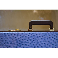 PRIMO "Blue Ostrich" Luxury Backgammon Board Set "Master" Mod. - (22 1/4", Wood, Genuine Ostrich Leather)