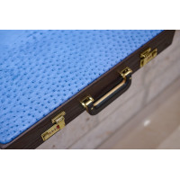 PRIMO "Blue Ostrich" Luxury Backgammon Board Set "Master" Mod. - (22 1/4", Wood, Genuine Ostrich Leather)