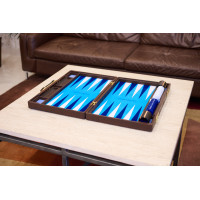 PRIMO "Blue Ostrich" Luxury Backgammon Board Set "Master" Mod. - (22 1/4", Wood, Genuine Ostrich Leather)