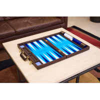 PRIMO "Blue Ostrich" Luxury Backgammon Board Set "Master" Mod. - (22 1/4", Wood, Genuine Ostrich Leather)