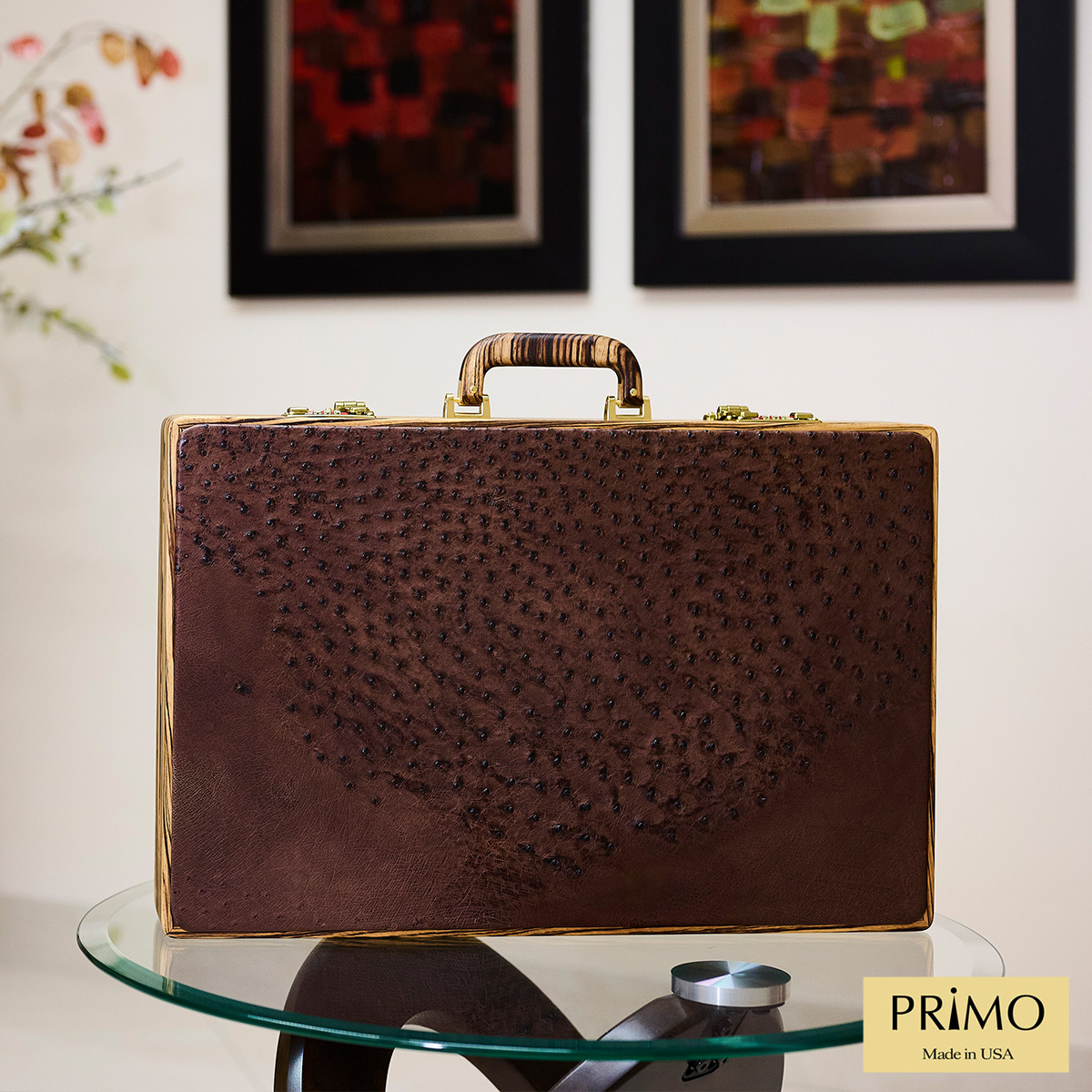 PRIMO "Zebra & Ostrich" Luxury Backgammon Board Set "Master" Mod. - (22 1/4", Zebra Wood, Genuine Ostrich Leather)