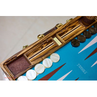 PRIMO "Zebra & Ostrich" Luxury Backgammon Board Set "Master" Mod. - (22 1/4", Zebra Wood, Genuine Ostrich Leather)