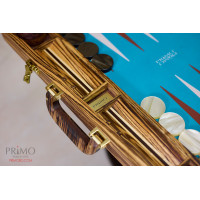 PRIMO "Zebra & Ostrich" Luxury Backgammon Board Set "Master" Mod. - (22 1/4", Zebra Wood, Genuine Ostrich Leather)