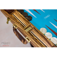 PRIMO "Zebra & Ostrich" Luxury Backgammon Board Set "Master" Mod. - (22 1/4", Zebra Wood, Genuine Ostrich Leather)