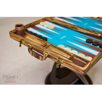 PRIMO "Zebra & Ostrich" Luxury Backgammon Board Set "Master" Mod. - (22 1/4", Zebra Wood, Genuine Ostrich Leather)