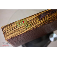 PRIMO "Zebra & Ostrich" Luxury Backgammon Board Set "Master" Mod. - (22 1/4", Zebra Wood, Genuine Ostrich Leather)