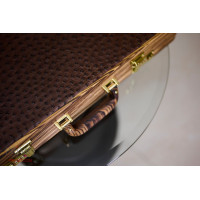 PRIMO "Zebra & Ostrich" Luxury Backgammon Board Set "Master" Mod. - (22 1/4", Zebra Wood, Genuine Ostrich Leather)