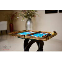 PRIMO "Zebra & Ostrich" Luxury Backgammon Board Set "Master" Mod. - (22 1/4", Zebra Wood, Genuine Ostrich Leather)