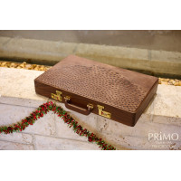 PRIMO "Walnut & Ostrich" Luxury Backgammon Board Set "Master" Mod. - (22 1/4", Walnut Wood, Genuine Ostrich Leather)