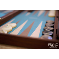 PRIMO "Walnut & Ostrich" Luxury Backgammon Board Set "Master" Mod. - (22 1/4", Walnut Wood, Genuine Ostrich Leather)