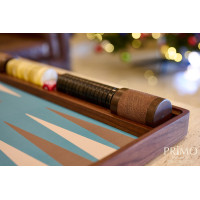 PRIMO "Walnut & Ostrich" Luxury Backgammon Board Set "Master" Mod. - (22 1/4", Walnut Wood, Genuine Ostrich Leather)