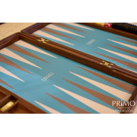 PRIMO "Walnut & Ostrich" Luxury Backgammon Board Set "Master" Mod. - (22 1/4", Walnut Wood, Genuine Ostrich Leather)