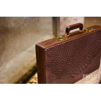 PRIMO "Walnut & Ostrich" Luxury Backgammon Board Set "Master" Mod. - (22 1/4", Walnut Wood, Genuine Ostrich Leather)