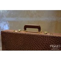 PRIMO "Walnut & Ostrich" Luxury Backgammon Board Set "Master" Mod. - (22 1/4", Walnut Wood, Genuine Ostrich Leather)