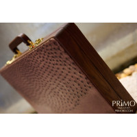 PRIMO "Walnut & Ostrich" Luxury Backgammon Board Set "Master" Mod. - (22 1/4", Walnut Wood, Genuine Ostrich Leather)