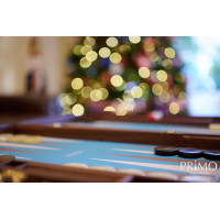 PRIMO "Walnut & Ostrich" Luxury Backgammon Board Set "Master" Mod. - (22 1/4", Walnut Wood, Genuine Ostrich Leather)
