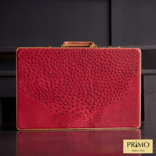 PRIMO "Blue Ostrich" Luxury Backgammon Board Set "Master" Mod. - (22 1/4", Wood, Genuine Ostrich Leather)