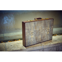PRIMO "Croco" Luxury Backgammon Board Set "Master" Mod - (22 1/4" Croco Style Genuine Leather Cover)