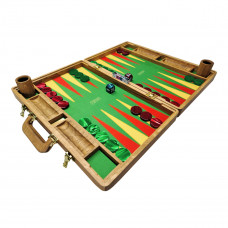 PRIMO Luxury Backgammon Board Set "Classic" Mod. - (22", Oak Wood, Field "Casino Style", Vintage Cover)