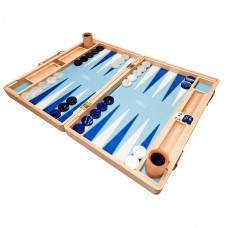 PRIMO Luxury Backgammon Board Set "Classic" Mod. - (22", Maple Wood, Field "Ocean", Blue Cover)