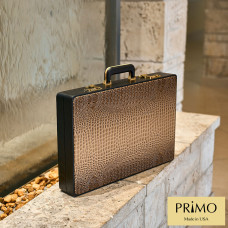 PRIMO Luxury Backgammon Board Set "Master" Mod (ChocoCroco)  - (22", Thermoash Wood, Croco Style Cover)