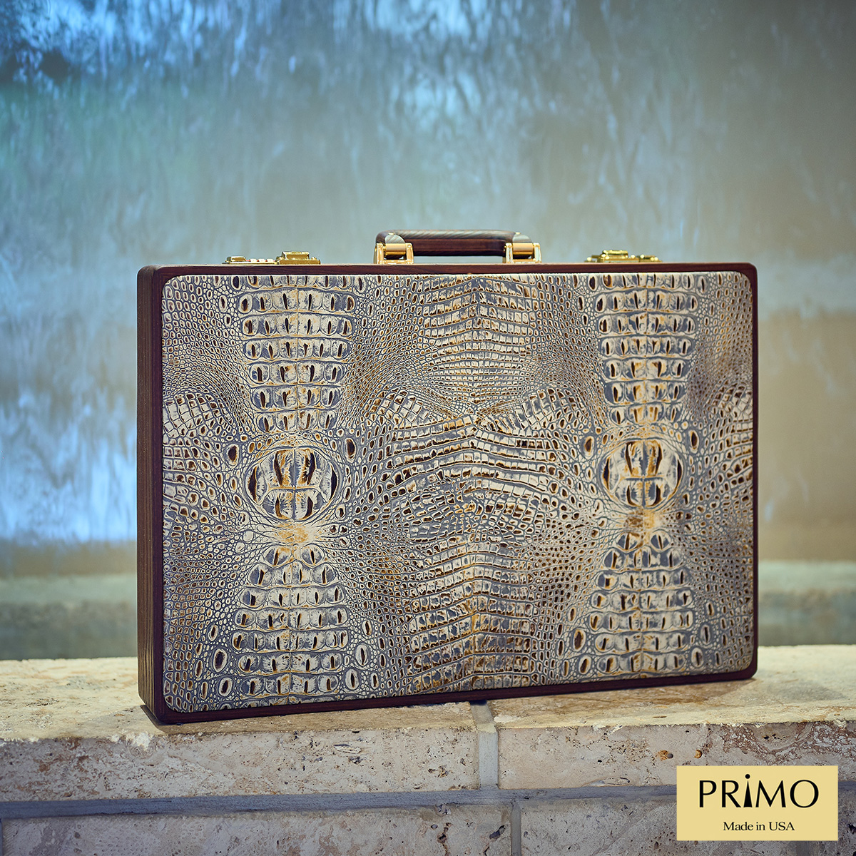 PRIMO "Croco" Luxury Backgammon Board Set "Master" Mod - (22 1/4" Croco Style Genuine Leather Cover)